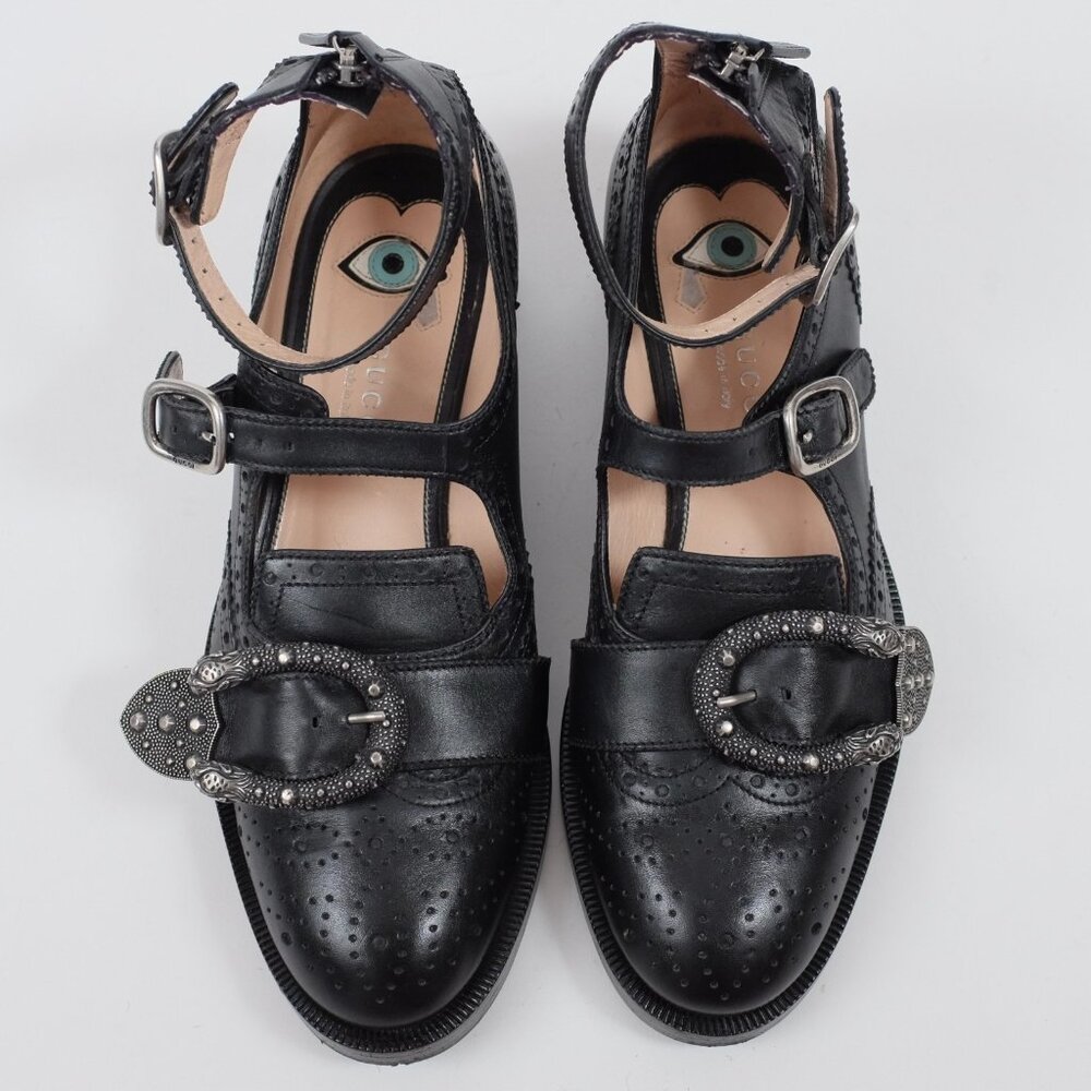 GUCCI monk shoes loafers brogue 36 US 6 black ankle strap Bee buckle queercore - Picture 4 of 10